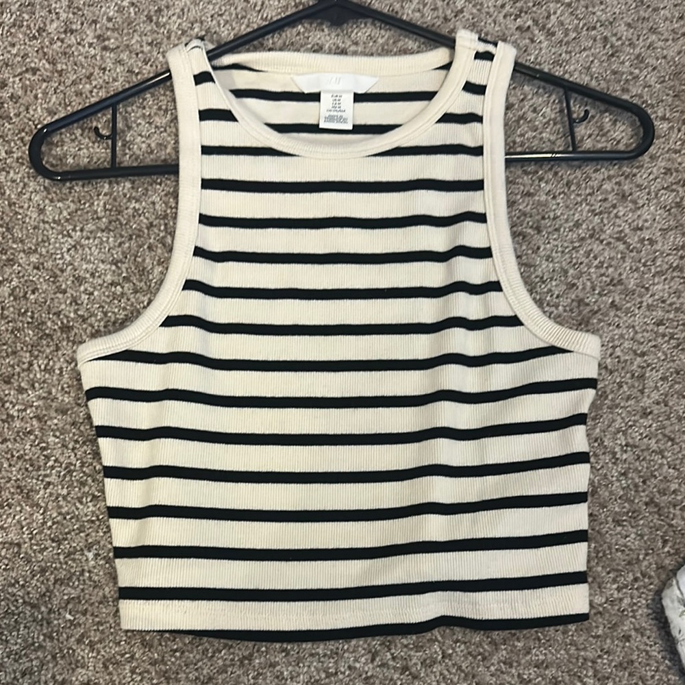 H&M Black and White Striped Crop Tank Top
